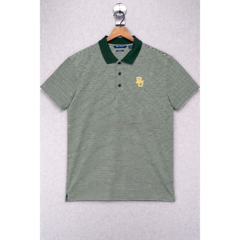 Cutter & Buck Baylor University Polo Shirt Men XL Green Striped Golf Performance